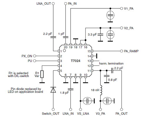 transceiver-only block, the T7024 requires very few external components Atmel T7024